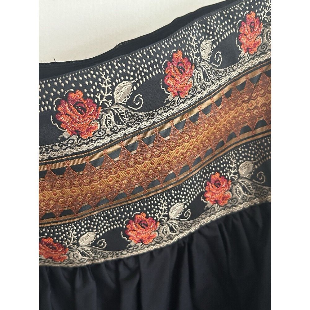 WD NY Women's Black Jacquard A Line Pleated Cotton Skirt Size 10 Boho Festival - Picture 2 of 4